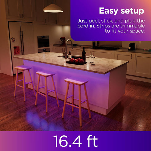 16.4ft Roku Smart LED Light Strip, - Color Options with Adjustable Brightness & Temperature - Peel & Stick WiFi Smart