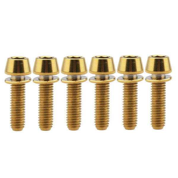 Titanium Ti Allen Hex M5x16 18mm Tapered Head Bolt with Washer, Pack of 6 (Gold)