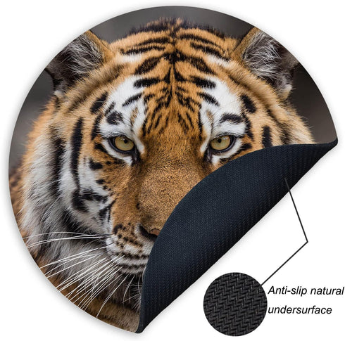 Mouse Pad with Siberian Tiger Design, Non-Slip Round Rubber Mousepad