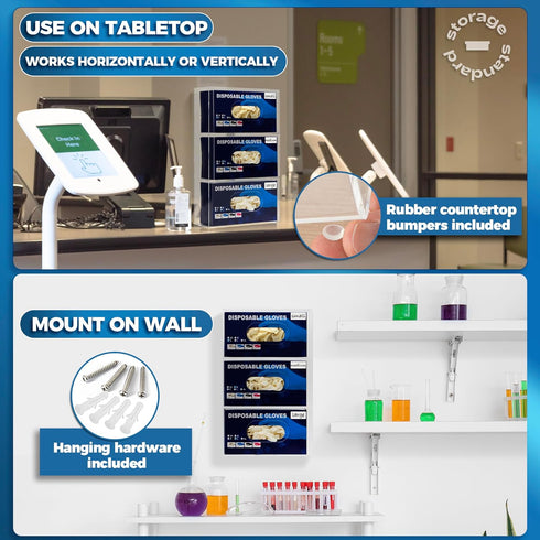 Storage Standard 16.5 10 3.5 Inches Triple Glove Box Holder Wall Mount Glove Dispenser - Disposable Glove Holder Wall