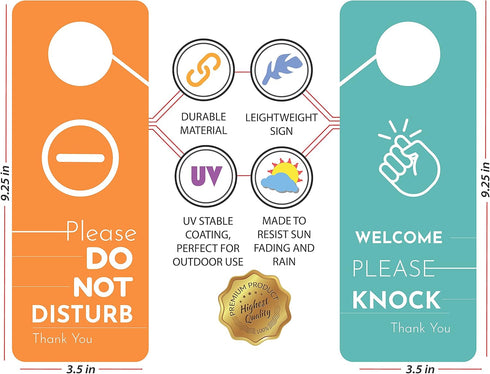 Business Design Do Not Disturb Sign and Welcome Please Knock Door Hanger Sign, 2 Pack for Offices and Meetings