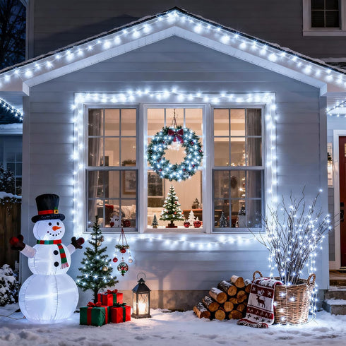 8 500LED 163ft JMEXSUSS Christmas Lights, Modes Waterproof Christmas Light Outdoor Plug in, Clear Wire String Lights