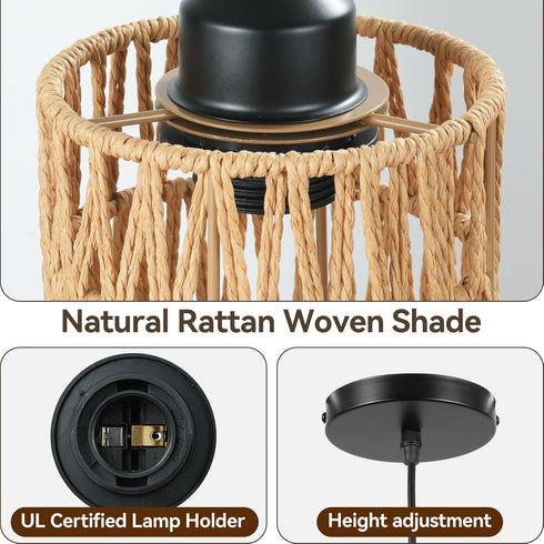 Genyzlux Island,4.7" E26 Rattan Pendant Light Kitchen Mini Wicker Pendant Light, Premium Dried Rattan, Adjustable Hand