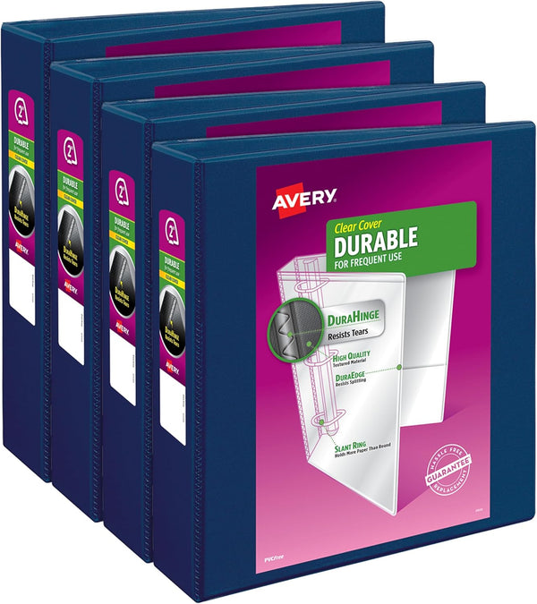 AVERY Durable View 3 Ring Binders - 2" Slant Rings, Dark Blue, 4 Blue Binders (17046)