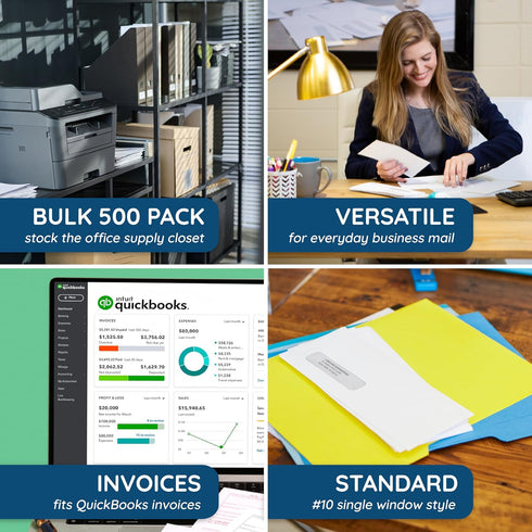 Summit 500 #10 #10 4 1/8 9 1/2, 500 Pack Blue Left Window Envelopes Self Seal -QuickBooks Invoices, Checks and Letter