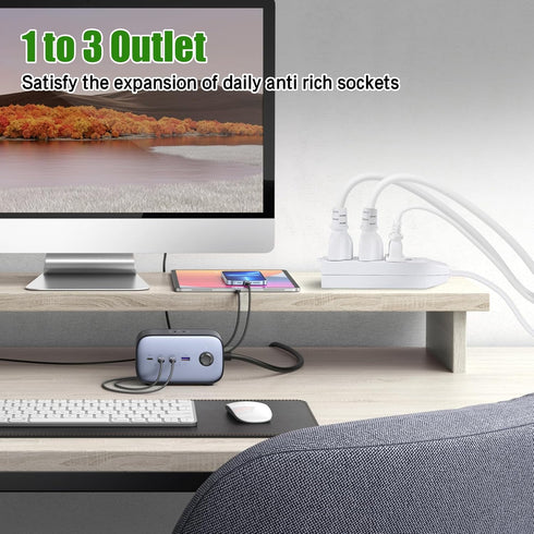 3 Outlet Power Strip, Low-Profile Flat Plug Adapter - SPT-3 16AWG Power Cable Wire, 1FT, ETL Listed White