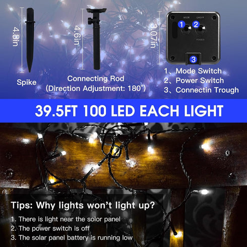 Vimorg 2 Pack 79FT 200 8 Solar String Lights Outdoor, LED Waterproof Solar Christmas Lights with Lighting Modes