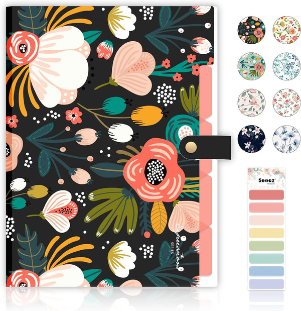Sooez Cute Accordion File Organizer, 5 Pocket Floral Aesthetic Travel Expanding File Folder with Labels, A4 Size for