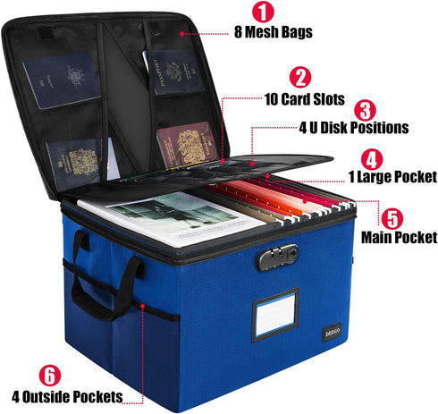 DEEGO Fireproof Document Box, Water-Resistant File Organizer Box with Lock, Portable Document Safe for Home Office