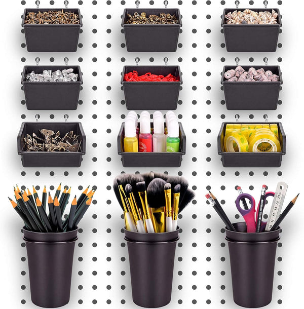G.CORE 12 Pack Pegboard Bins with Hooks & Loops, Organizer Accessory Kit for Garage and Workshop