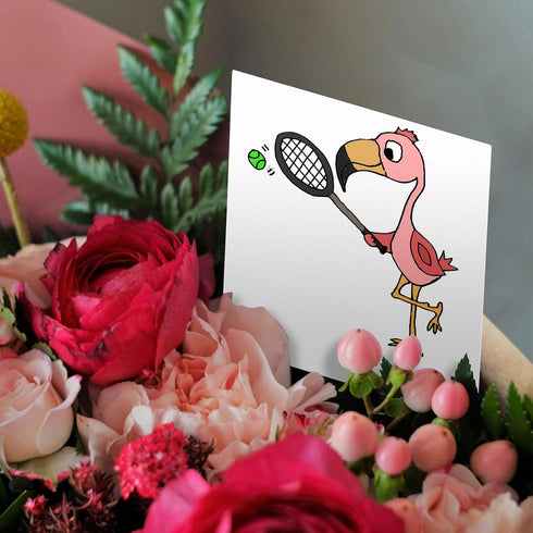 Funny Pink Flamingo Tennis Greeting Card