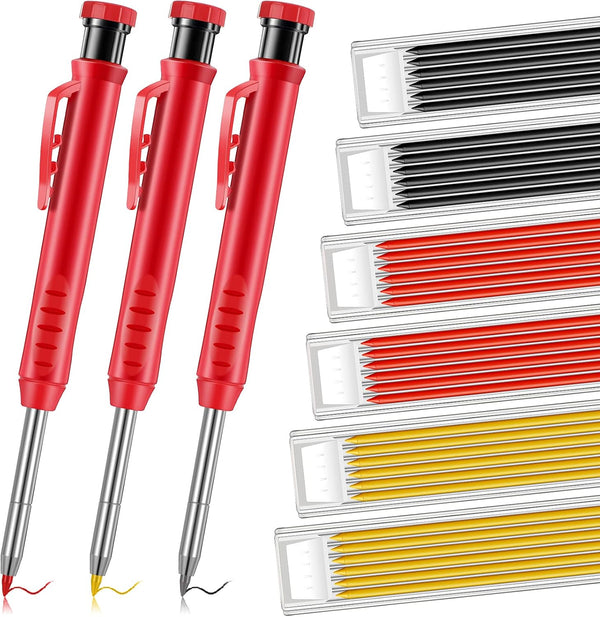 Outus Solid Carpenter Pencil for Construction, Long Nosed Deep Hole Mechanical Pencil Marker with Refills and Sharpener
