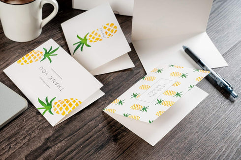4x6 36-Pack) Set, Gooji Pineapple Thank You Cards (Bulk Matching Peel-and-Seal White Envelopes | Assorted Watercolor