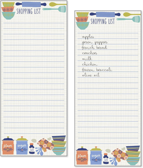 Set of 2 Kitchen Design List Pad, Fridge Notepad, Shopping List with Attachable Magnet