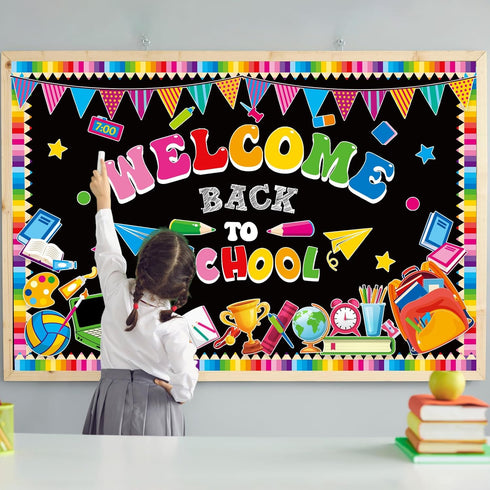 Welcome Back to School Bulletin Board Decorations, First Day Theme Border Set, Pencil Notebook Paper Cutouts