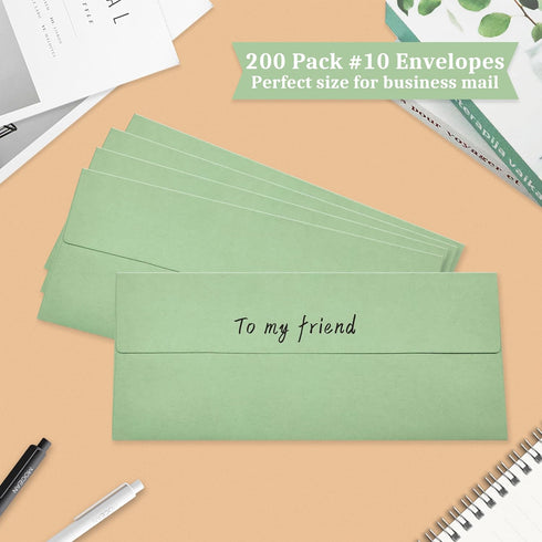 Mulbozy 200 Pcs #10 Business Envelopes, Self Seal Windowless Mailing Envelopes for Office Checks, Invoices (Sage Green)