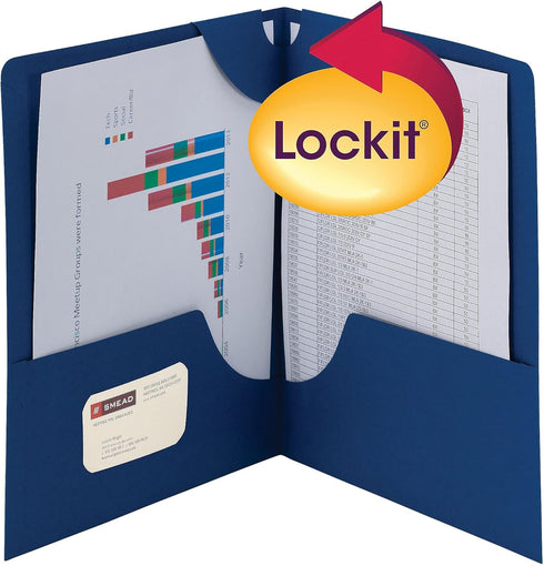 Smead Lockit Two-Pocket Heavyweight Folder, Dark Blue, Letter Size, 25 per Box (87982)