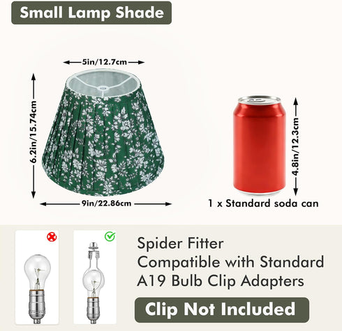 1 Pack, 5x9x6.2 Inch Cozy Country Green Floral Small Lamp Shade - Empire Pleated Lampshade for Bedside, Desk