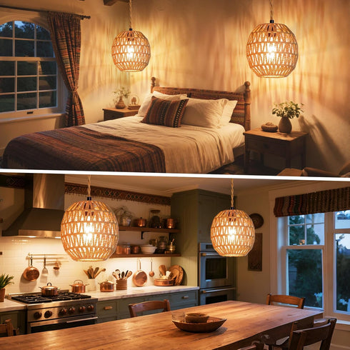 Maliralt 16.4ft Hanging Lamps Rattan Pendant Light Hanging Lights Plug in Cord Pendant Light Fixture Plug Into Wall