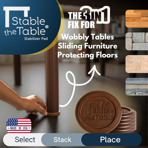 Table-12 Pack-Walnut Stable The Round, Furniture Leveler & Riser, Anti-Slip Sofa Gripper for Hardwood Floors, Floor