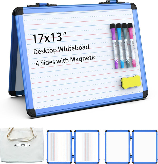 Dry Erase Board, 17x13 inch Magnetic Whiteboard, A3 Foldable Small with Lines, Perfect for Office, School, Home