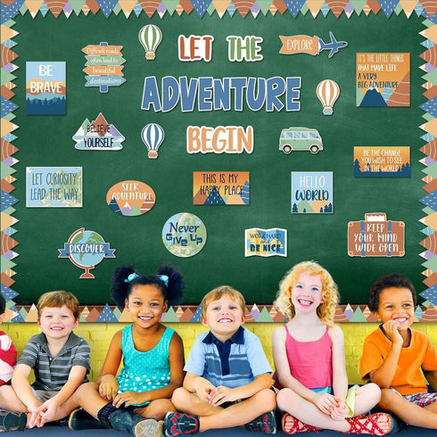 Let The Adventure Begin Motivational Bulletin Board Set, Let's Explore Themed Cutouts for Teachers Students Decor