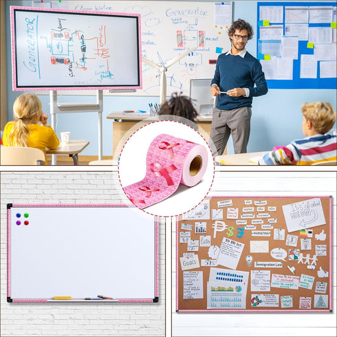 Colarr 68.9 Feet Breast Cancer Awareness Bulletin Board Borders, Pink Ribbon Straight Rolled Border Trim for Classroom