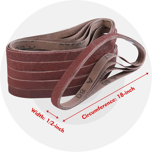 WORKPRO 24 Pack 1/2 x 18 Inch Sanding Belts, Aluminum Oxide Abrasive for Woodworking, Metal Polishing