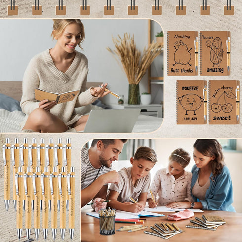 Geyoga 60 Pcs Employee Appreciation Gifts, Thank You Spiral Kraft Notebooks with Bamboo Pens, Motivational Notebooks