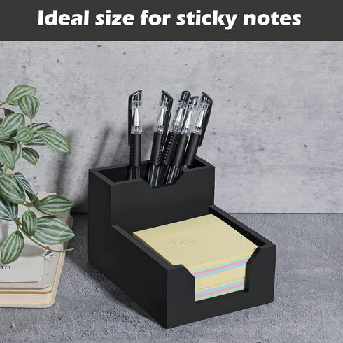 Black Sticky Note Holder, Silicone Memo Holder with Pen or Card Slots, Fits 3x3 Inches Sticky Notes, Dispenser