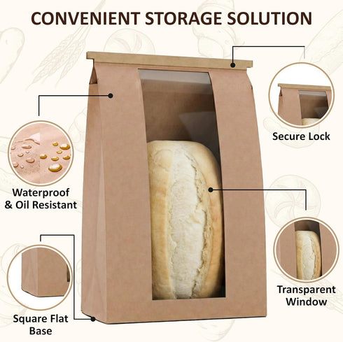 100 Pack Packaging, 500 (14x8.3x3.5 inches) Large Kraft Paper Bread Bags for Homemade Bread Sourdough Bread Bags