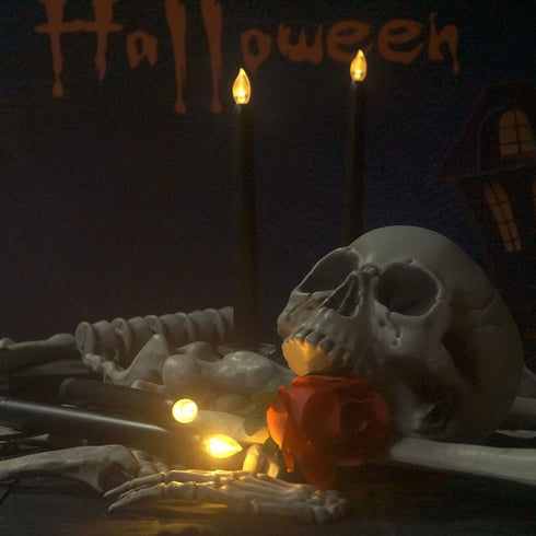 9 4 CANDLE CHOICE Black Halloween Flameless Taper Candles with Timer Tall Long Flicking Fake Battery Operated Electric