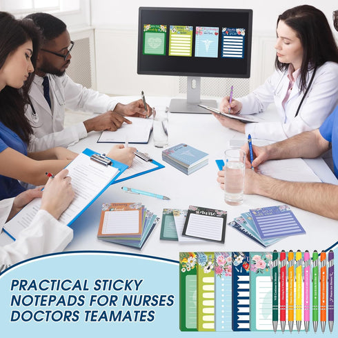 Jetec 32 Pcs Nurse Sticky Notepads with Pens, Teacher Appreciation Gifts Set, Cute Memo Pads for Teacher