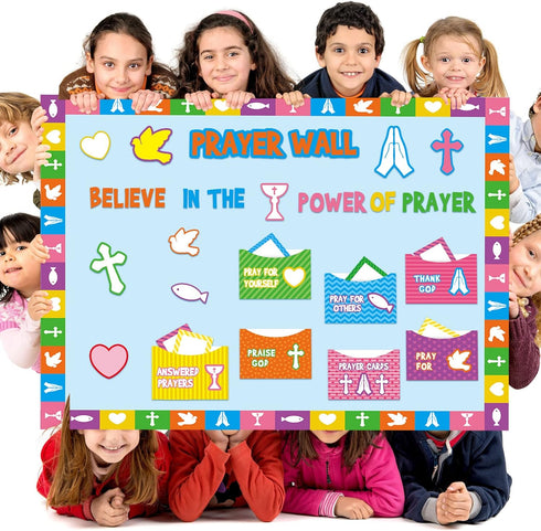 Geelin 184 Pcs Prayer Wall Bulletin Board Set, Cork Board Religious Decor Rainbow Christian Decorations for Classroom
