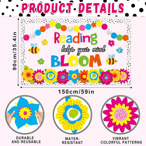Flower Reading Bulletin Board Decorations Set, Floral Border Cutouts for School Library Chalkboard Decor