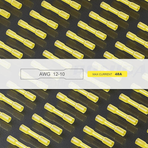 250PCS Yellow Heat Shrink Butt Connectors AWG12-10, Marine Grade Waterproof Insulated Electrical Connectors