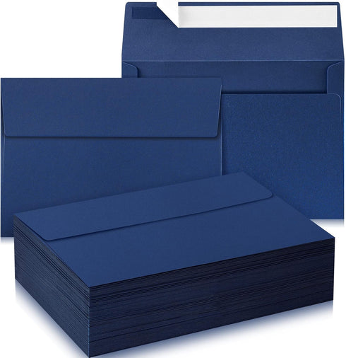 Harloon 100 Pcs A9 Self Adhesive Wedding Invitation Envelopes, 5.75 x 8.75 Inch Paper Greeting Card Envelopes (Navy