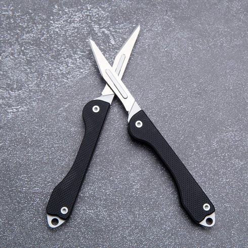 Samior S12 Mini SlipJoint Folding Pocket Knife with 10pcs #11 Replaceable Blade, Black G10 Handle Utility EDC