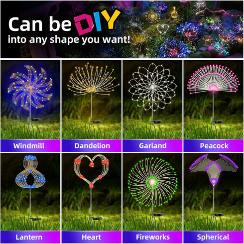 4 120 40 PCS Solar Firework Light, Outdoor Solar Garden Decorative Lights LED Powered Copper Wires String DIY Landscape