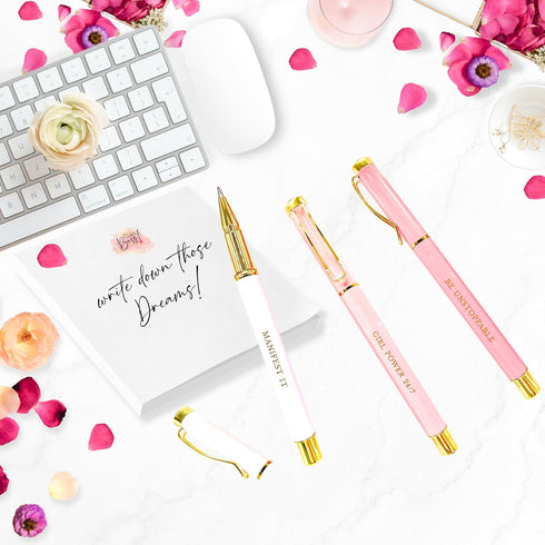 Boss Lady Girl Boss Pen Set with Inspirational Motivational Quotes, Chic Motivational Pens for Women, Cute Fancy Ballpoint Pen Sets - Ideal Office Decor Gifts for Women and Bosses by Girl Power 24/7