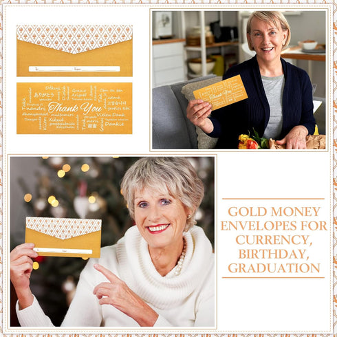 Teling 100 Pack Gold Money Envelopes for Cash Gifts, Decorative Holders for Currency Birthday Graduation Wedding