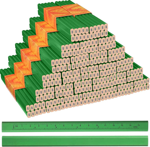 Lincia 300 Pcs Carpenter Pencils, 7 Inch Octagonal Flat Marking Pencils, Hard Black for Woodworking and Concrete (Green)
