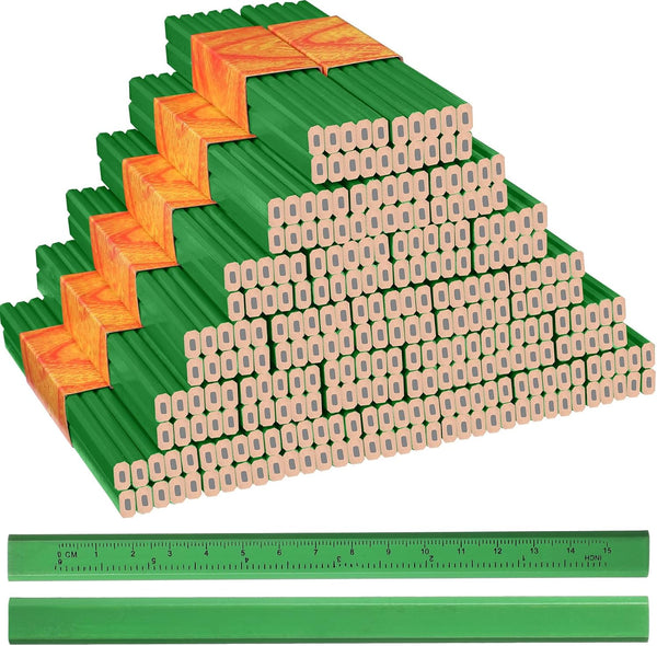 Lincia 300 Pcs Carpenter Pencils, 7 Inch Octagonal Flat Marking Pencils, Hard Black for Woodworking and Concrete (Green)