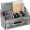Distressed Rustic Wooden Office Desk Organizer - 5 Compartment with 2 Drawers & Counter Desk Tabletop Mail Rack, Grey