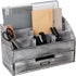 Distressed Rustic Wooden Office Desk Organizer - 5 Compartment with 2 Drawers & Counter Desk Tabletop Mail Rack, Grey