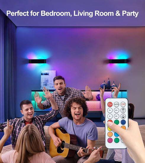 2Pcs 6000mAh 12 RGB Wall Light with Remote Control, LED Indoor Wall Sconce, Rechargeable Battery Powered Wall Lamps