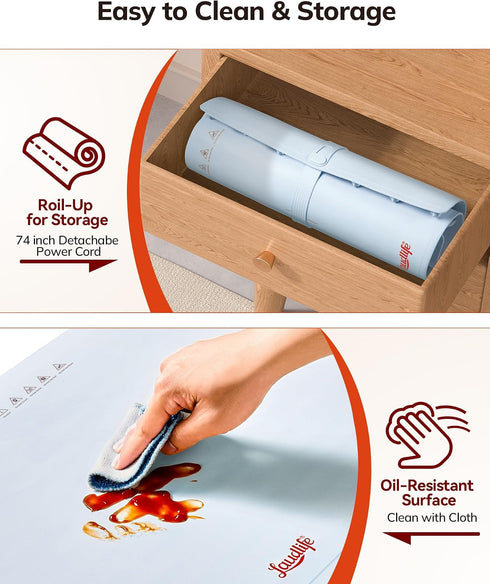 7 Countertop,Buffet Laudlife Electric Warming Mat for Food, Roll-Up Silicone Heating Pad with Adjustable Tempmaster