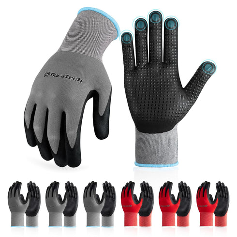 DURATECH Micro-Foam Nitrile Safety Work Gloves, 6 Pairs, Non-slip Dot Coated, Touchscreen