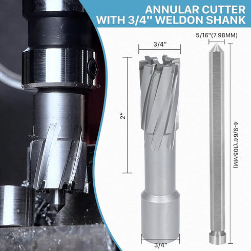 KEENTECH Carbide-Tipped Annular Cutter, 3/4" Diameter x 2" Depth, 3/4" Weldon Shank (2 Flat) for High Speed Cutting TCT