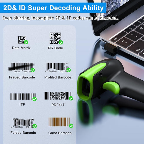 Symcode Wireless Bluetooth Barcode Scanner, Ergonomics Handheld Reader with Bluetooth & USB Wired Connection